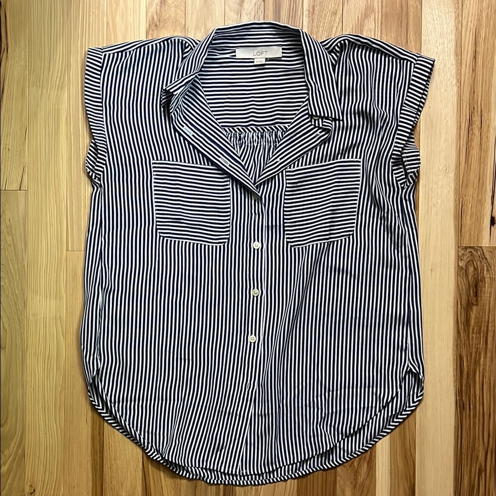 LOFT BlUE and White Striped Button Down Shirt